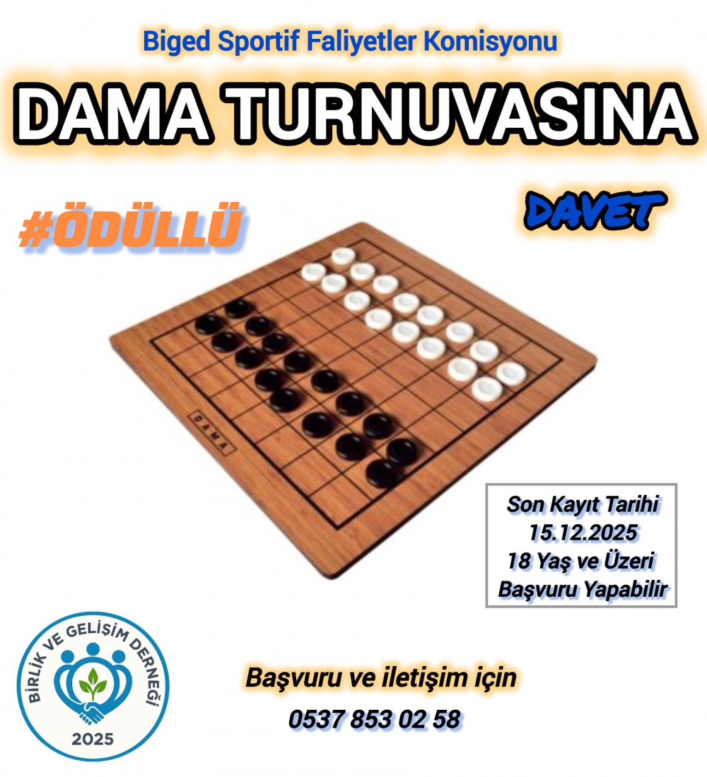 BİGED`DEN DAMA TURNUVASI DUYURUSU